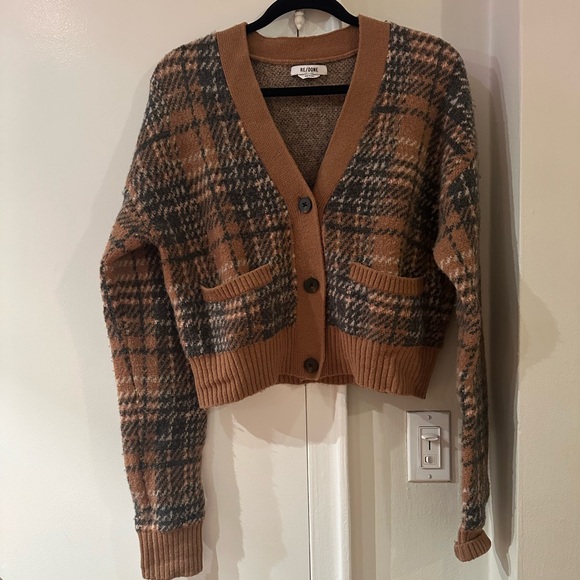RE/DONE 90s Crop Cardigan Caramel Multi Tan Plaid - Picture 4 of 6